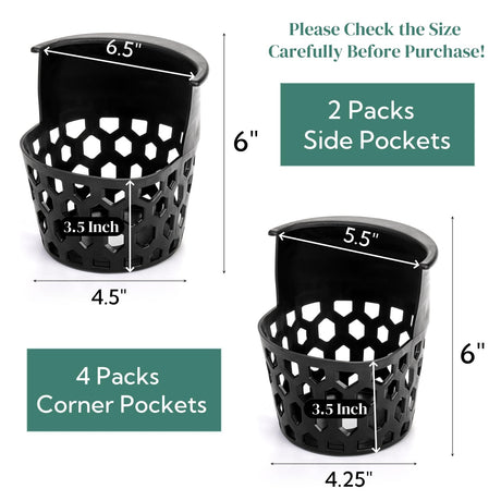 Eorbow 6 Pack Pool Table Pockets, Heavy Duty Billiard Set Including 4 Corner and 2 Side Pockets Eorbow