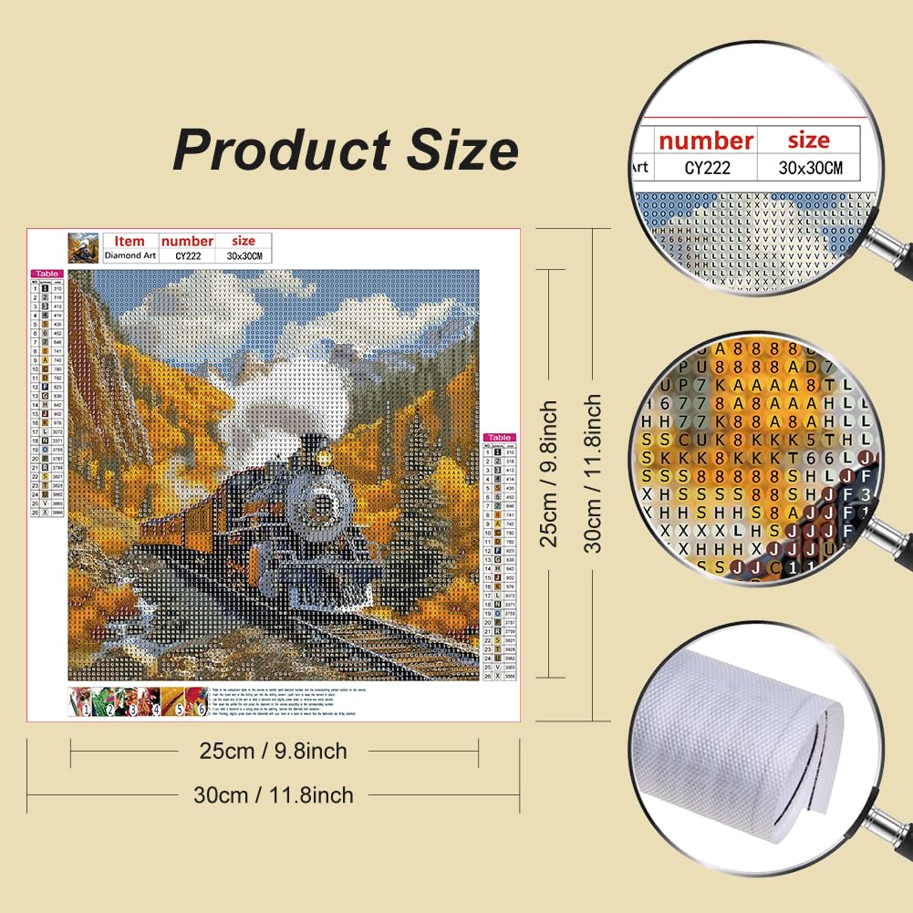 Stalente Diamond Painting Kits for Adults Train, 5D DIY Diamond Art Kits for Beginners Round Full Drill Diamond Painting for Home Wall Decoration Gift 12×12inch Stalente