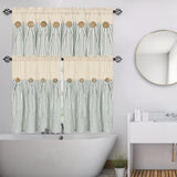 Cotton Linen Farmhouse Kitchen Curtains 36 Inch Boho Rustic Button Tier Curtains Natural/Sage Green Stripe Color Block Curtain Rod Pocket Small Window Curtain for Cafe Bathroom Bedroom Drapes BLEUM CADE