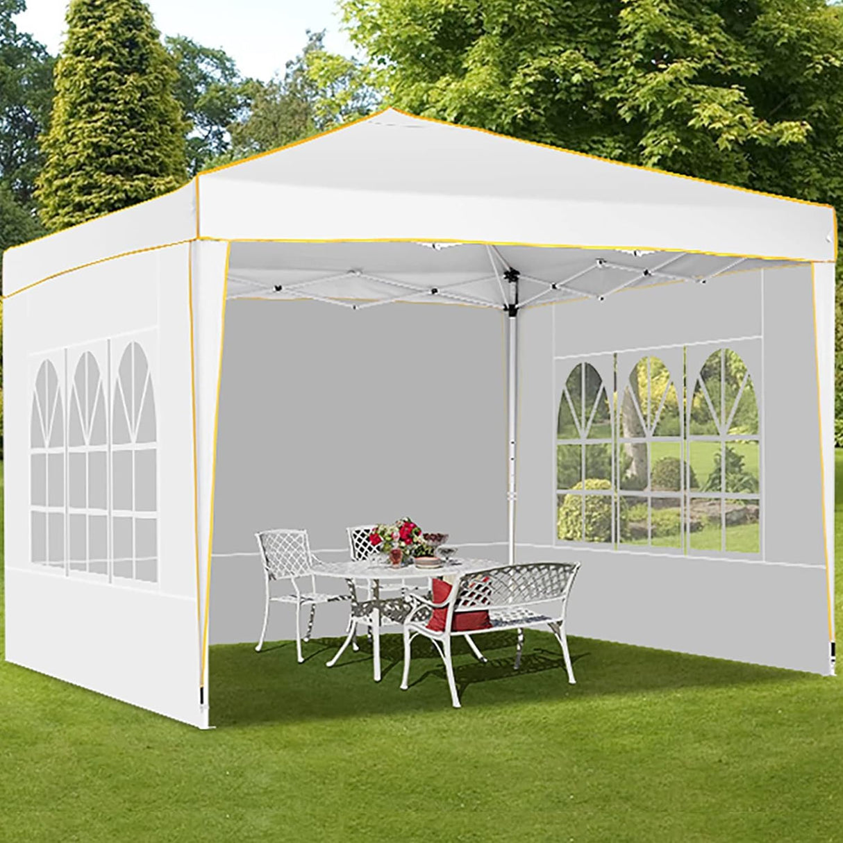 COBIZI 10x10 Pop up Canopy, Canopy Tent 10x10 Gazebos, Ez up Canopy 10x10 for Parties Outdoor Camping Party Event Shelter Sun Shade with 4 Sidewalls & Carry Bag 4 Stakes & Ropes & Sandbags, White COBIZI