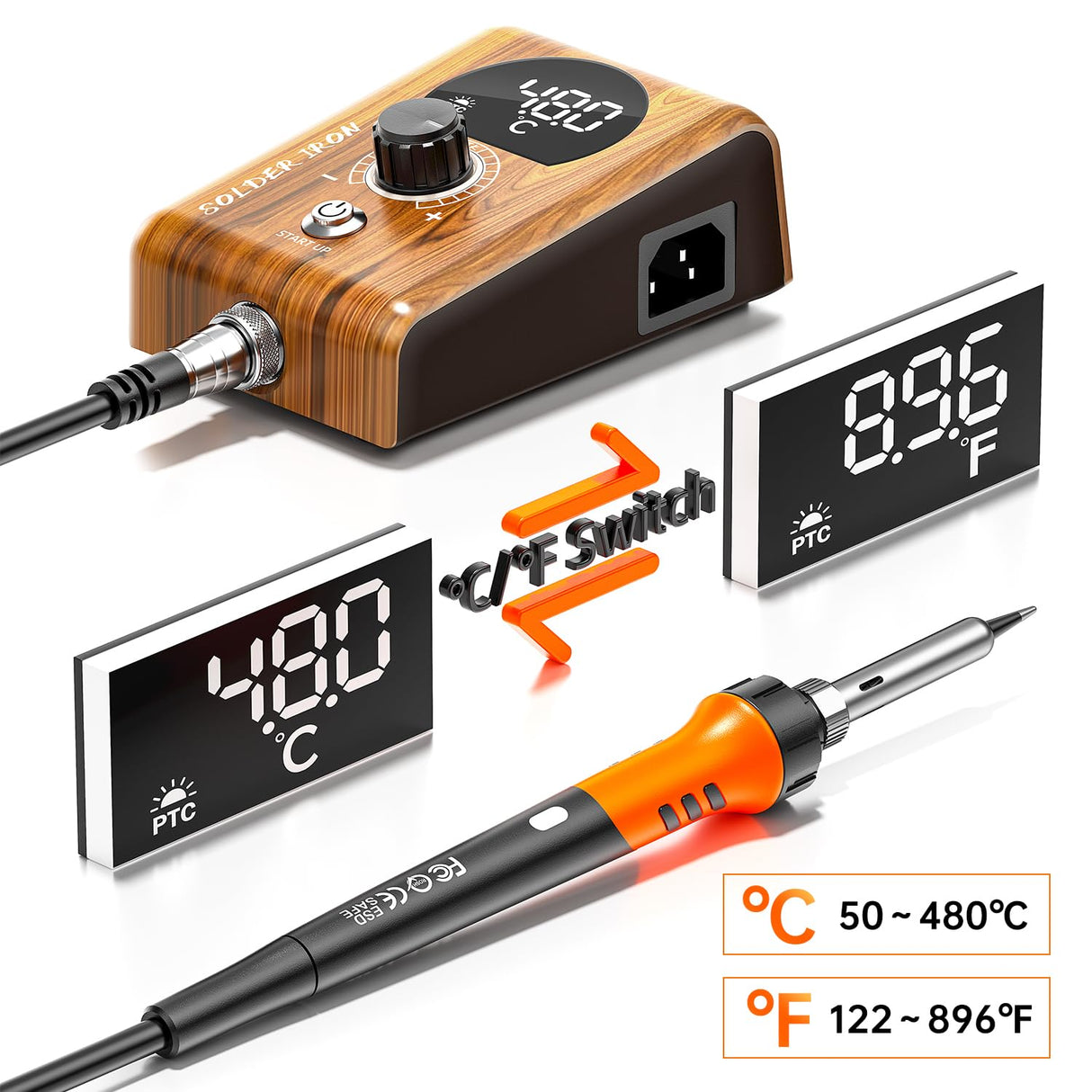 90W Digital display soldering station, stable knob control, independent switch power supply, tin wire, tin absorber, anti-static tweezers, 5 soldering iron tips, handle fixed bracket MEAKEST