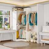 Vomavex Corner Closet System with 3 Hanging Rods, 30.8”-70.2” L Shaped Freestanding Closet Organizer for Walkin Closet, Corner Wardrobe, White vomavex