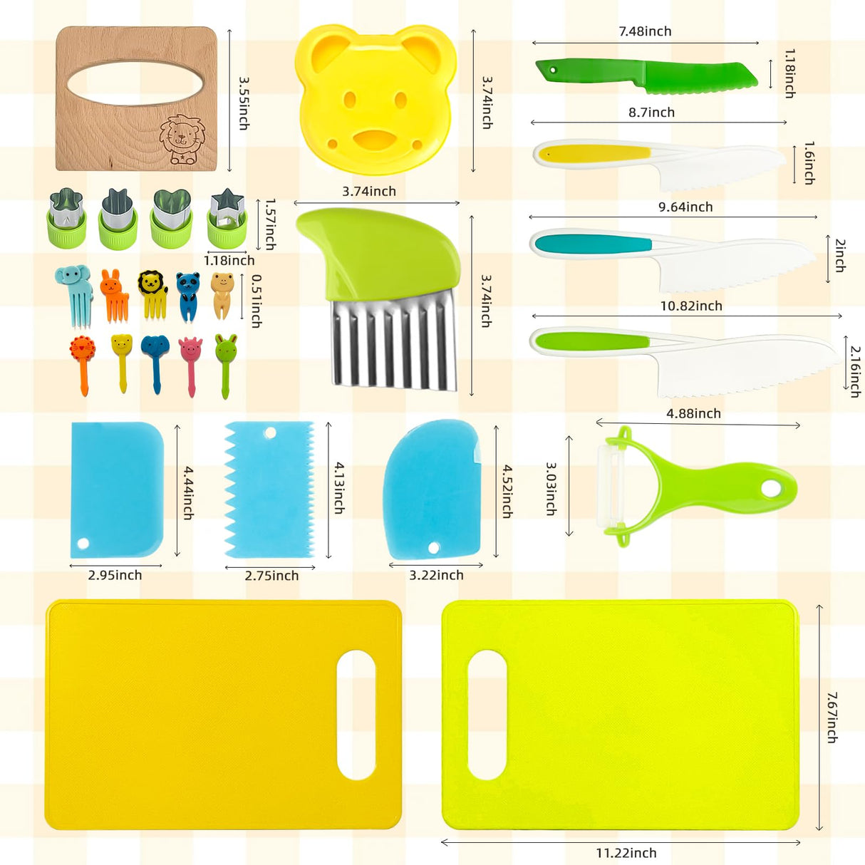 27 Pcs Montessori Kitchen Tools for Toddlers, Kids Knives for Real Cooking Safe Knife Set Include Toddler Cutting Boards Sandwich Cutters Peeler for Birthday Tools for Age 2-10 Year Old Girl Boy LURVUO