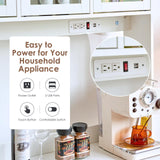 JanflyHome Kitchen Pantry Storage Cabinet with Power Outlet & Light, 73'' Freestanding Hutch Cabinet with Glass Door & Microwave Stand, Tall Cabinet for Dining Room, Adjustable Shelves, White… JanflyHome