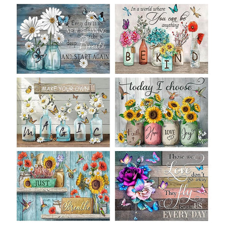 tigdtiu 6 Pack Inspirational Diamond Painting Kits for Adults-5D Diamond Art Kits for Adults Beginner, DIY Flower Full Drill Diamond Dots with Diamonds Picture Gem Art Crafts for Adult Decor 16x12 in tigdtiu