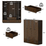 ECACAD Large Wardrobe Armoire with Multi-Tier Shelves, 5 Drawers, Hanging Rod & 4 Louver Doors, Wooden Closet Storage Cabinet for Bedroom, Black Brown (59.1”W x 19.1”D x 70.5”H) ECACAD