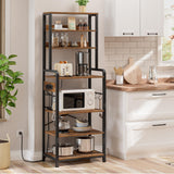 HOOBRO 68.1-Inch Rustic Brown Bakers Rack with Power Outlets and 7-Tier Storage Shelves HOOBRO