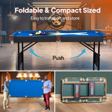 PEXMOR 55" Portable Folding Pool Table, Foldable Billiards Table for Kids and Adults, 4.5ft Pool Game Table with Cues, Ball, Rack, Brush, Chalk for Indoor & Outdoor PEXMOR