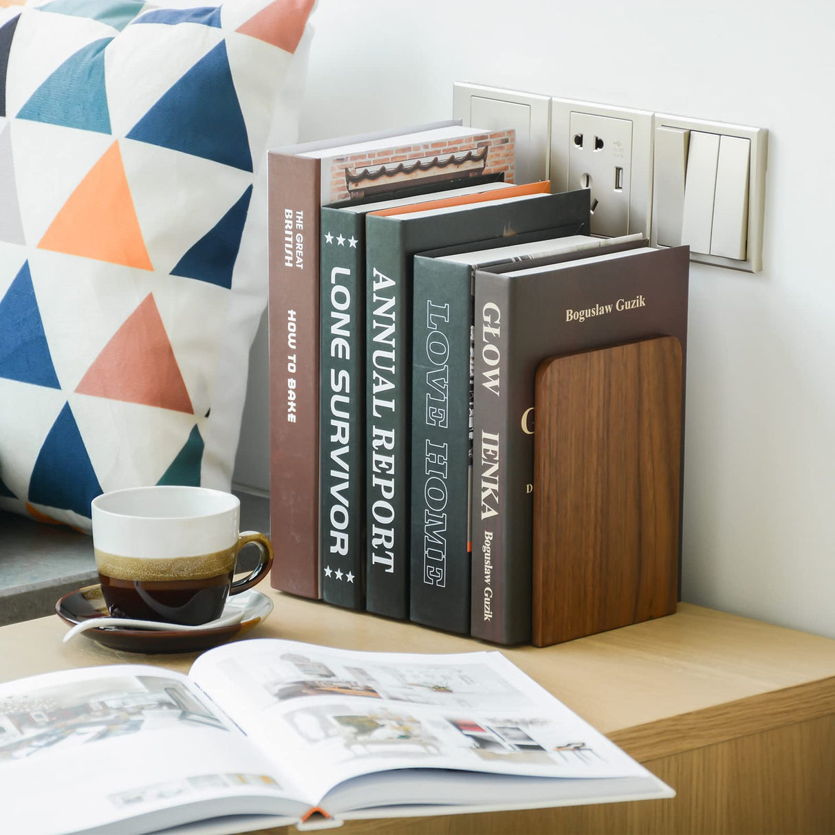 Large Bookend Hold Heavy Books- 7x4x5in 3 Pack Wood Bookends for Heavy Books Heavy Duty Walnut Book Ends for Men Wood Bookends for Office Desk Non-Skid Luxdecor