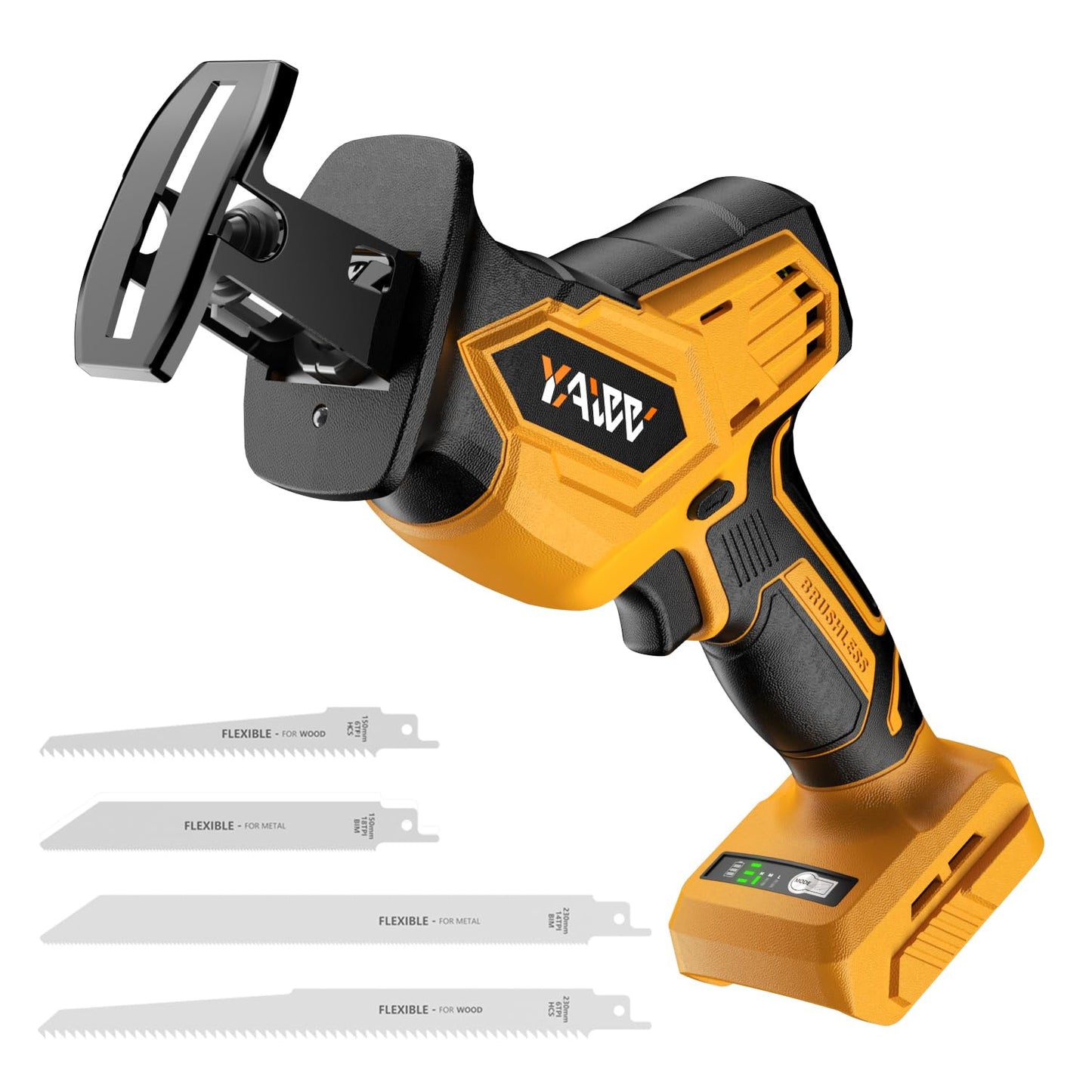 Cordless Reciprocating Saw for DeWalt 20V Battery, 3 Variable Speed 0-3500 Brushless Recipro Saw, Tool-free Blade Change, 4 Saw Blade Potable Recipro Saw kit for Wood/Metal/PVC Cuts - Tool On - WoodArtSupply