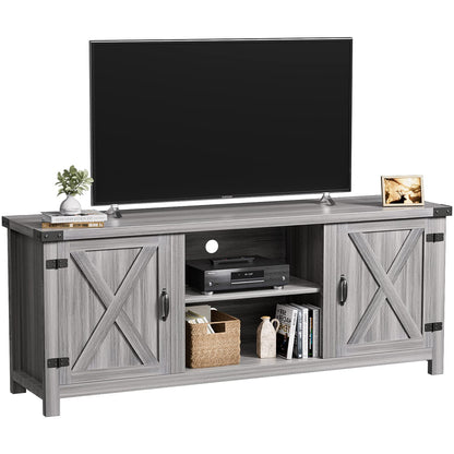 YESHOMY Modern Farmhouse TV Stand with Two Barn Doors and Storage Cabinets for Televisions up to 65+ Inch, Entertainment Center Console Table, Media Furniture for Living Room, 58 Inch, Gray W - WoodArtSupply