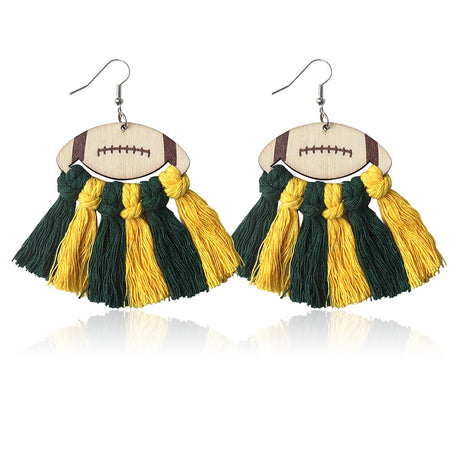 Hying Football Earrings for Women, Sports Rolls Ball Dangle Earrings Green Yellow Tassel Pendant Earrings Holiday Fashion Jewelry Gift Earrings for Super Bowl Celebration Party Favor Hying