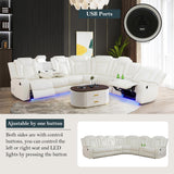 JBXBER Power Recliner Sectional Sofa Set, White Leather Sectional Couch for Living Room, L Shape Reclining Sofa with Led Lights, Cup Holder, Pull-Down Table for Home/Office(6 Seat) JBXBER