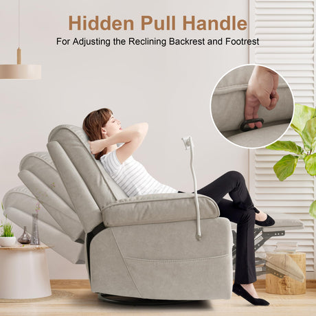 YuuYee Nursing Rocking Chair for Breastfeeding, Glider Nursery 360°Swivel Rocker Recliner Chair with Adjustable and Removable Phone Holder,Wide Seat, Beige YuuYee