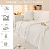 STACYPIK Soft Ivory White Sofa Covers Cats Dogs Anti-Scratch Couch Cover for Sectional Furniture Protector for 3 Cushion Couch with Tassels Anti Slip Loveseat Couch Cover Boho Couch Cover-71x134IN STACYPIK