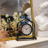 SOFFEE DESIGN 7.5'' x 10'' Mantel Clock Iron Tower Frame, Creative Bird Ornament Tabletop Clock, Silent Clock with Hollow Carved Back Cover for Home Decor, Black SOFFEE DESIGN
