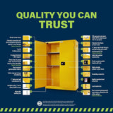 Jamco 90 Gallon Flammable Safety Cabinet, Steel Flammable Storage Cabinet with Lockable Self-Closing Doors, Non Forkliftable, 43" x 34" x 65", Yellow Jamco
