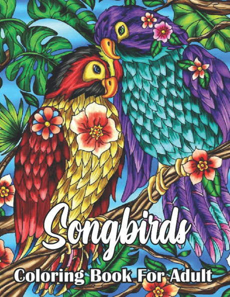 Songbirds Coloring Book For Adult: An Adult Coloring Book Featuring Beautiful Songbirds, Exquisite Flowers and Relaxing Nature Scenes Majosta