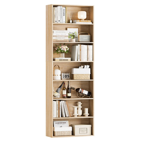 FACBOTALL 82" Tall Bookshelf, 7-Tier Open Shelves Bookcase, Freestanding Display Storage Shelves, Tall Bookcase Home Decor Furniture for Home Office, Living Room, Bedroom, Light Oak FACBOTALL