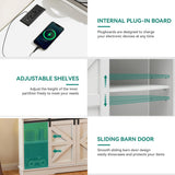 YITAHOME Corner TV Stand for 55/65 Inch TV, Corner Entertainment Center, Media Console Living Room Furniture, TV Cabinet with Sliding Barn Door, Power Outlet and LED Light Strip, White YITAHOME