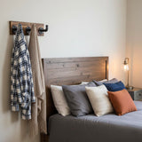 MyGift Burnt Wood Wall Mount Coat Hook Rack and Hat Rack with 3 Hooks Pipe Fixture Design MyGift