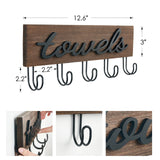 Mkono Towel Holder Wall Mounted Towel Racks for Bathroom Farmhouse Decor Rustic Wood Towel Hooks Hang Towels Bathrobe Coat Clothing 12.6" x 5.2" Bath Towel Hanger Storage Organizer Mkono