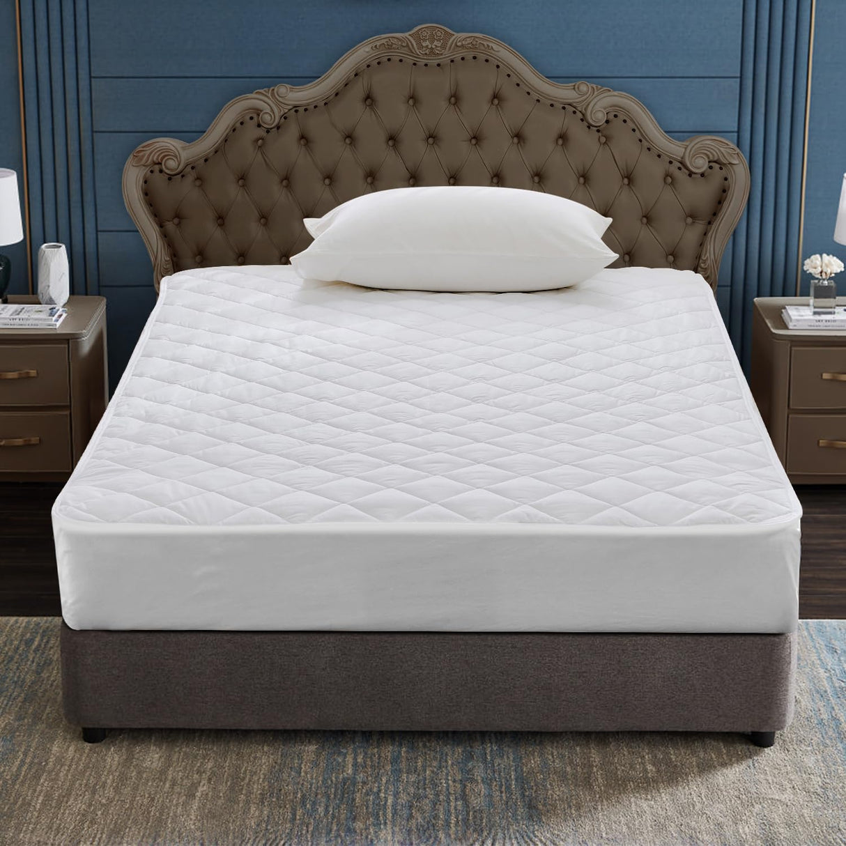 EIUE Quilted Mattress Pad - Lightweight Yet Substantial, Elastic Fitted Mattress Topper Protector, Breathable Mattress Protector with Secure Fit,Machine Washable,Queen(60x80inches),White EIUE