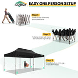 COBIZI 10x20 Pop up Canopy Without Sidewall Heavy Duty Commercial Outdoor Gazebo Easy Up Wedding Party Tents for Parties with Roller Bag, All Season Wind & Waterproof UPF50+(Upgrade Hexagonal Tube) COBIZI