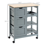 HOMCOM Rolling Kitchen Island Cart, Bar Serving Cart, Compact Trolley on Wheels with Wood Top, Shelves & Drawers for Home Dining Area, Grey HOMCOM