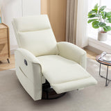 CANMOV Rocker Recliner Chair,360°Swivel Nursery Glider Recliner,Manual Recliner Sofa with Padded Armrest and Backrest,Leather Recliner for Small Spaces,Living Room,Bedroom,White CANMOV