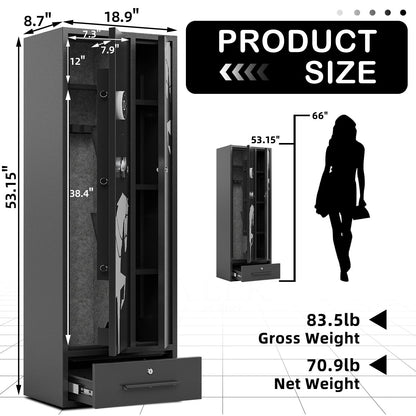 Xyvaly 5 Gun Safe, Gun Cabinet with Drawer, Gun Safe for Rifles and Pistols, Quick Access Rifle Safe, Guns safes and Metal Storage Cabinet, Gun Safes & Cabinets, Guns Safes with 2 Pistol Pouches