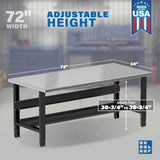 Borroughs 72" x 34" Adjustable Workbench, Stainless Steel Top, Heavy-Duty Workstation with Bottom Shelf, 2000 LB Capacity for Warehouse, Automotive, Garage, Education, Government, Office, Home Borroughs