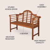 JONATHAN Y BNH103A Lutyens 51.2" 3-Seat Arched 600-Lbs Support Acacia Wood Outdoor Garden Patio Bench for Garden, Lawn, Backyard, Pool, Deck, Beach, Firepit, Teak JONATHAN Y