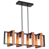 HUMHOLD 4-Light Kitchen Island Lights Pendant Light Farmhouse Dining Room Light Fixture, Rustic Wood and Black Metal Rectangular Chandelier, 32" Hanging Lighting for Living Room, Bar HUMHOLD