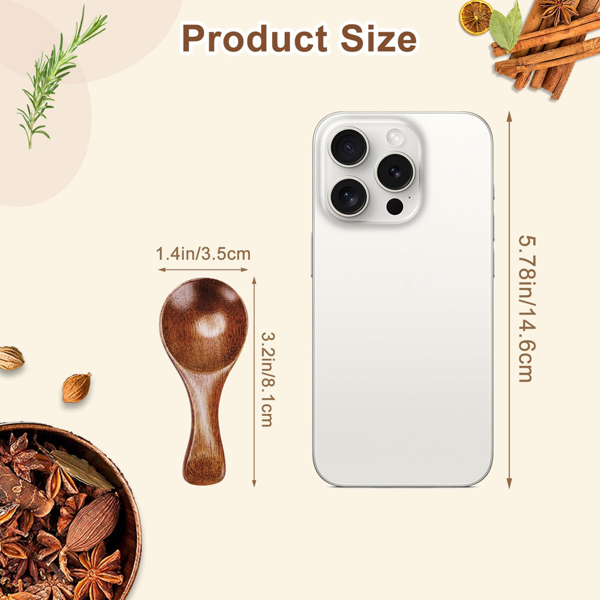 Hefild 6pcs Small Wooden Spoons, 3.2inch Small Wooden Spoons for Honey, Brown Mini Wood Teaspoons for Tiny Eating Ice Cream Jars Spice Condiments Tea Bath Salt Coffee Sugar Jam Mustard Seasoning Hefild