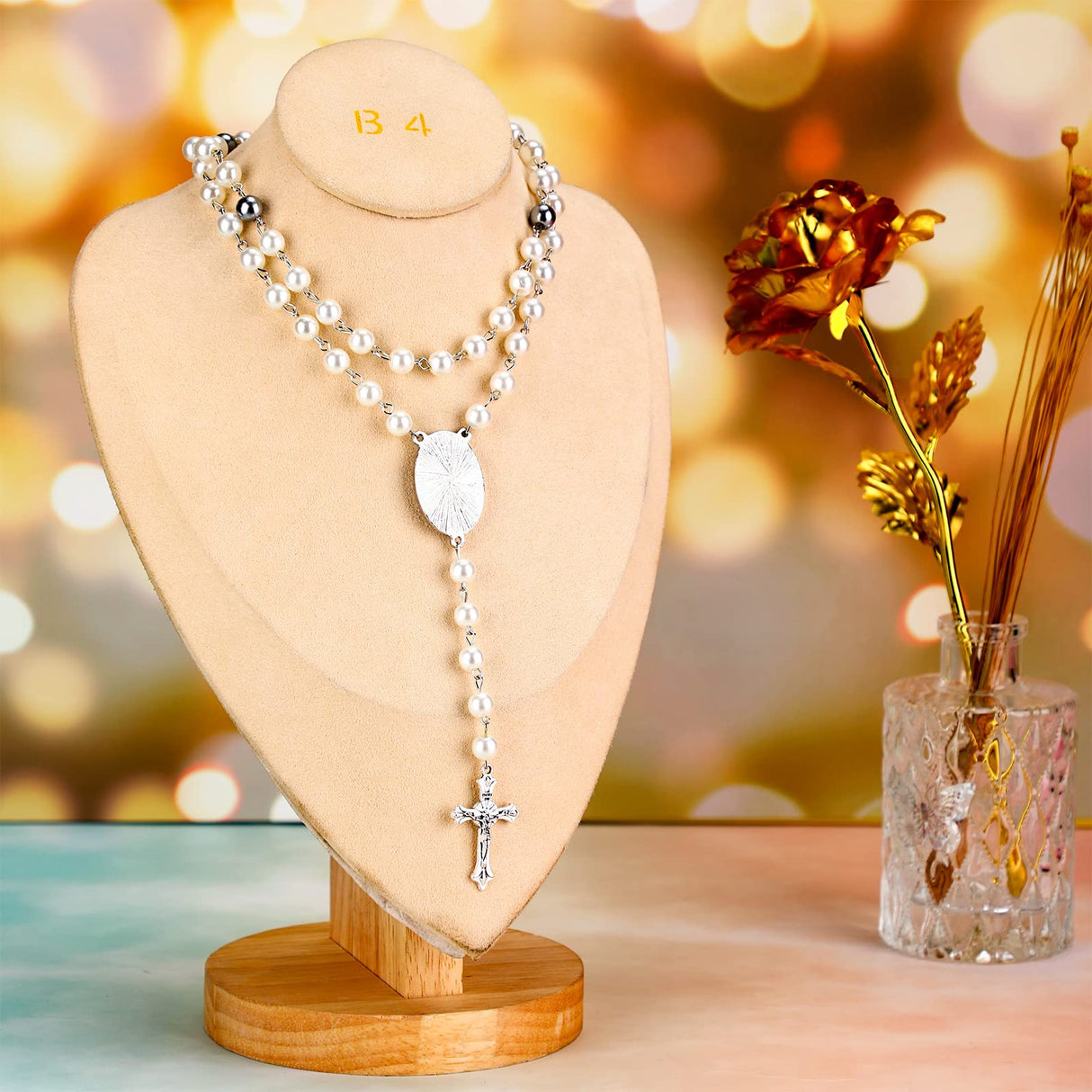 Kigeli 24 Pcs Sublimation Blanks Necklace Rosary Beads Necklace Sublimation Rosaries Prayer Beads Necklace Heat Transfer Blank Photo Necklaces for Baptism Women Catholic Gifts DIY Jewelry Making Kigeli