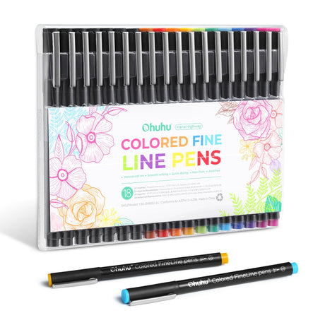Ohuhu Colored Fineliner Drawing Pens: 18 Packs Fineliner Pens 11 Colored Pens & 7 Assorted Point Sizes Black Micro Pens Waterproof for Drawing Sketching Anime Manga Artists Beginners - Hana Highway Ohuhu