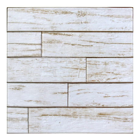 COMSTICKC 3D White Wood Wall Panels, Faux Wood Peel and Stick Shiplap Wall Panels,10 Pcs of 12"X12", Thin PVC White Wood Adhesive Fake Wood Backsplash,Paintable Decorative Tiles COMSTICKC