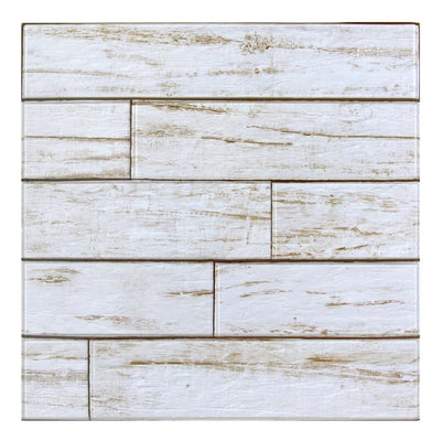 COMSTICKC 3D White Wood Wall Panels, Faux Wood Peel and Stick Shiplap Wall Panels,10 Pcs of 12"X12", Thin PVC White Wood Adhesive Fake Wood Backsplash,Paintable Decorative Tiles