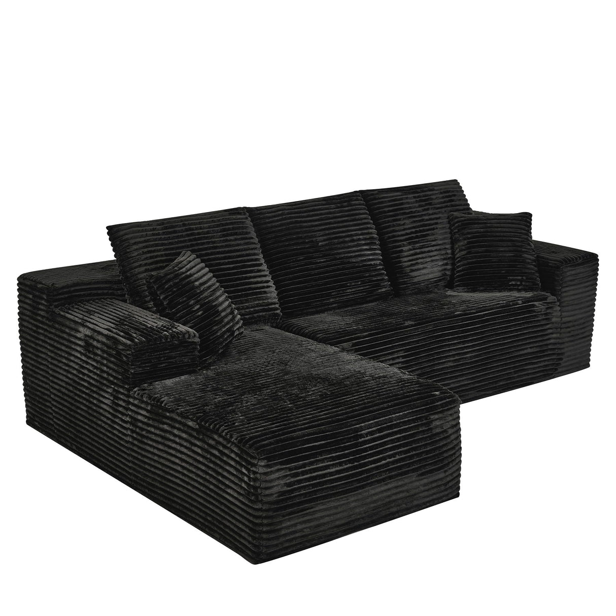 Modular Sectional Sofa Cloud Sectional Couch, 107" Comfy Fluffy L Shaped Black Couches for Living Room, Deep Seat Memory Foam Plush Corduroy Boneless Couch Sectionals with Left Facing Chaise Sofa HYJT-H&K