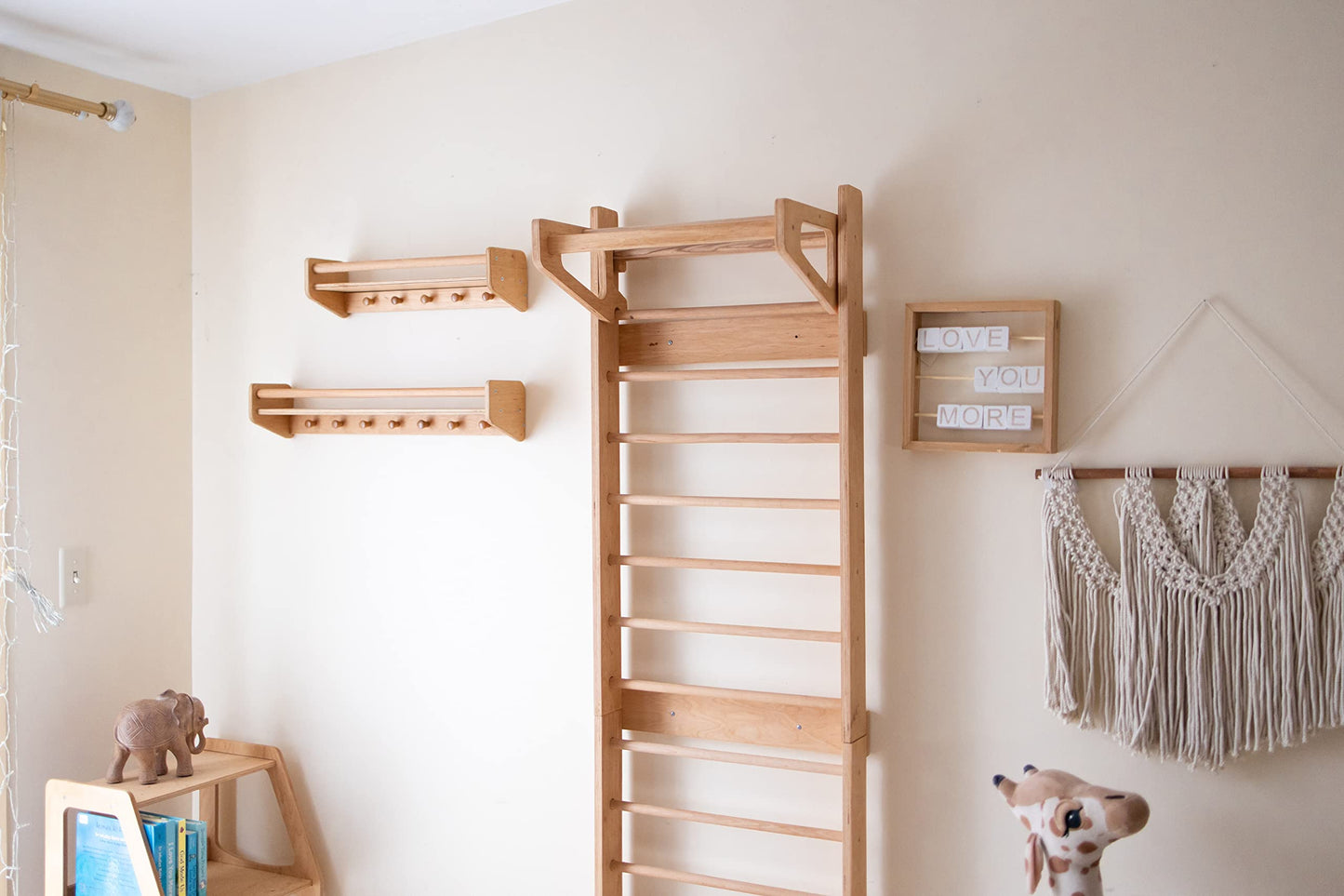 WOOD&ROOM Indoor Montessori Swedish Stall Bars Climbing Wall for Toddlers with Climber Ramp Wooden Swedish Ladder Stall Bars Climber for Kids Gymnastic Wall (no Slide)