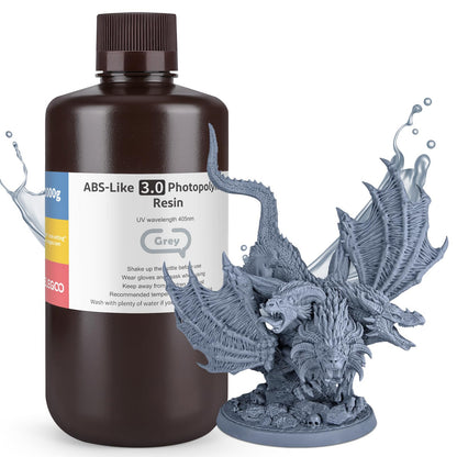 ELEGOO ABS-Like Resin 3.0, Photopolymer Resin UV Curing 405nm, Upgraded ABS 3D Printing Resin, Higher Precision, Lower Shrinkage 3D Resin for LCD/MSLA/DLP 3D Printer, Grey 1000G