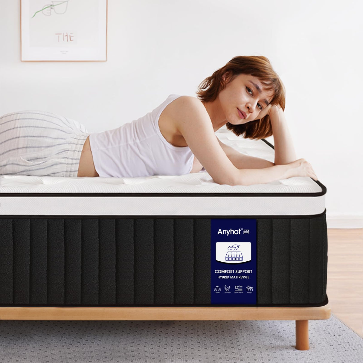 Anyhot,Queen Mattress,10 Inch Medium Firm Hybrid Bed Mattresses,Queen Mattress Size with High Density Foam and Independent Pocket Springs,Release Pressure,Cool and Breathable Anyhot