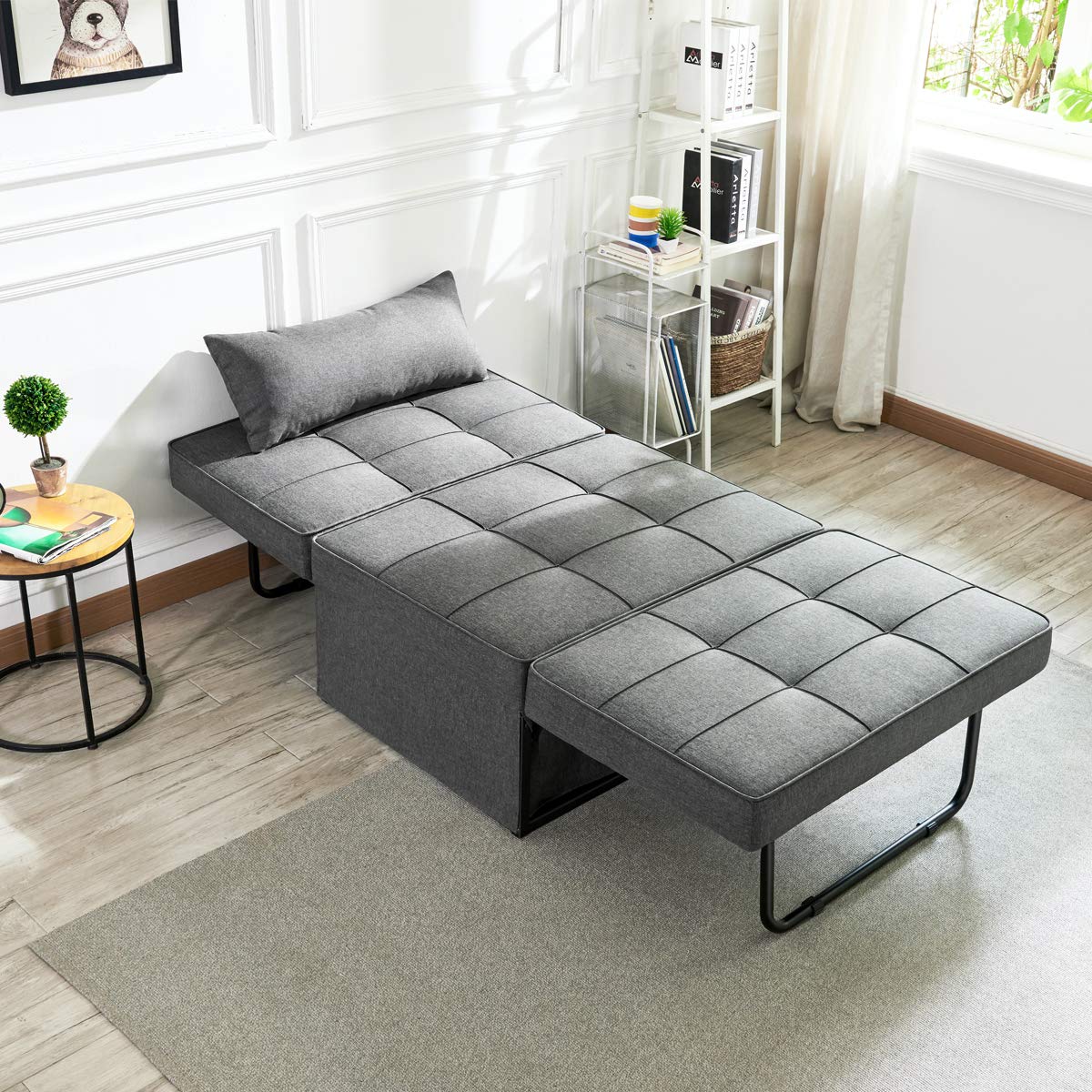 Vonanda Sofa Bed, Convertible Chair 4 in 1 Multi-Function Folding Ottoman Modern Breathable Linen Guest Bed with Adjustable Sleeper for Small Room Apartment,Dark Gray