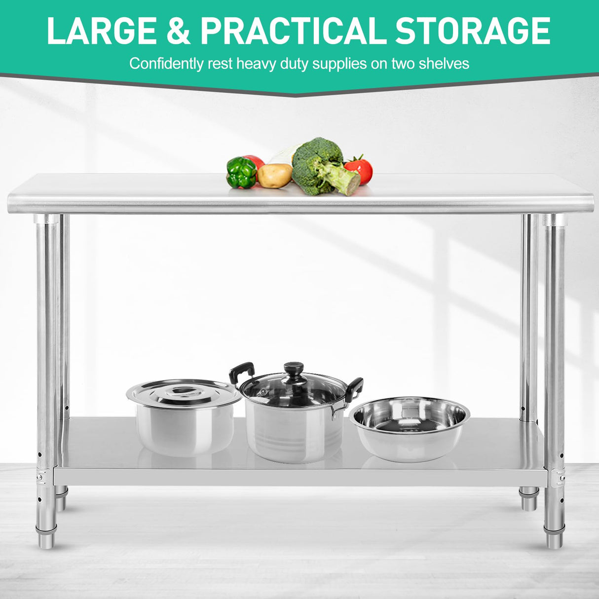 ACONEE Food Prep Stainless Steel Table, Stainless Steel Worktable 72x30x35 Inch, Heavy Duty Metal Table Cart Worktable with Undershelf, Commercial Workstation for Kitchen Restaurant Garage, Silver ACONEE