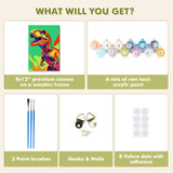 Bowetile Framed Cartoon Paint by Numbers for Kids Beginners, Dinosaur Paint by Numbers for Kids Ages 8-12, Kids Paint by Number Kits on Canvas, DIY Acrylic Number Painting for Home Decor, 8x12in Bowetile