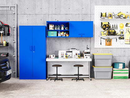 MIIIKO Wall Cabinet with Door and Shelf, Wall Mounted Garage Tool Cabinets, Blue Locking Metal Floating Cabinet for Garage, Home Office, Kitchen and Pantry - WoodArtSupply