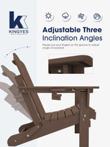 KINGYES Adjustable Folding Adirondack Chair, HDPE Reclining Adirondack Chair with Cup Holder, All Weather Resistance Embossing Oversize Adirondack Outdoor Chair, Brown KINGYES