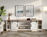 WAMPAT Modern Farmhouse 3 in 1 TV Stand for up to 85" TVs Wood Entertainment Center with Open Storage for Living Room Antique White WAMPAT