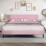 HOMBCK King Size Bed Frame and Headboard, Upholstered Bed Frame King Linen Fabric with Wood Slats, Button Tufted, No Box Spring Needed, Pink HOMBCK
